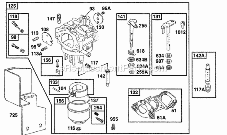 Carburetor Assy Diagram and Parts List for 161432-0010-01  Briggs and Stratton Engine